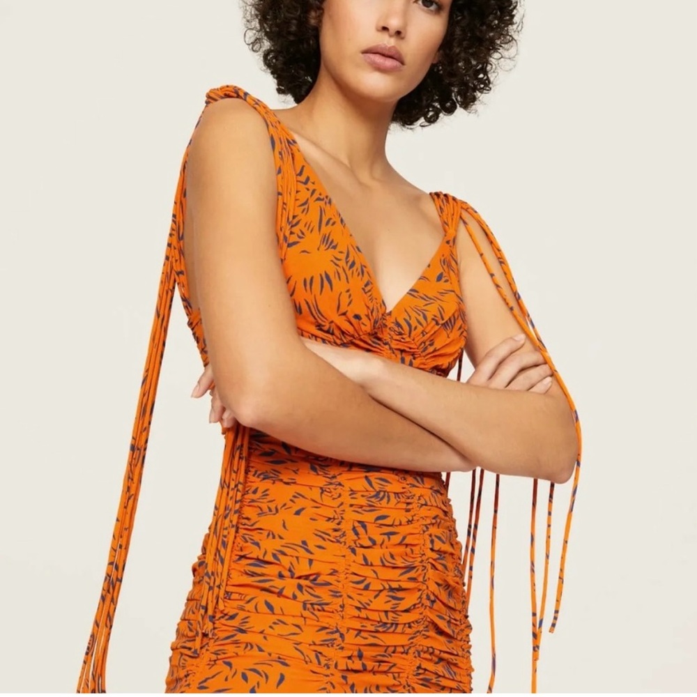 Proenza Schouler ruched midi dress orange / blue